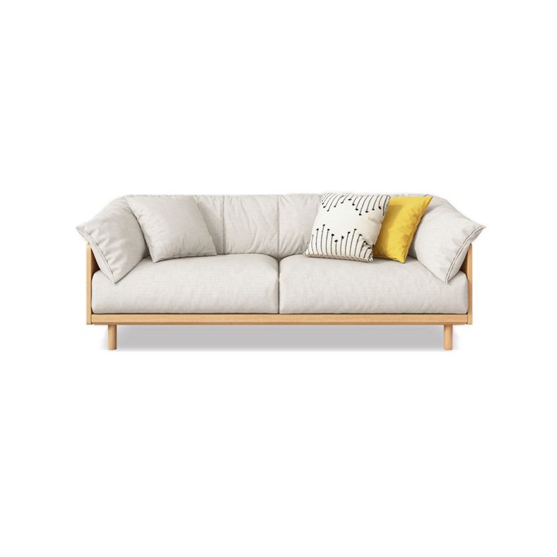 Scandinavian Tuxedo Arm Settee Cotton Blend Standard Sofa with Wooden Legs