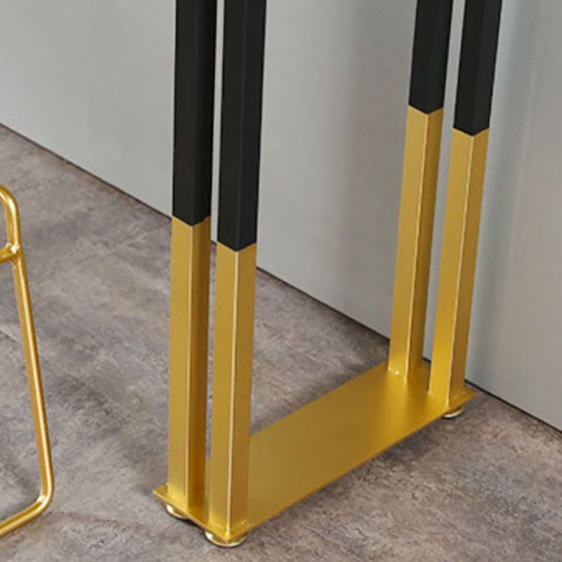 Tavolo da bar per pub in pietra rettangolo glam tavolo da pranzo in ferro nero interno con piedistallo slitta