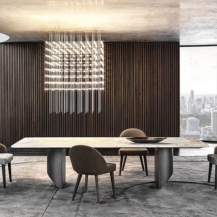 Metal Traditional Luxury Rectangle Table Sintered Stone Top Indoor Table for Kitchen