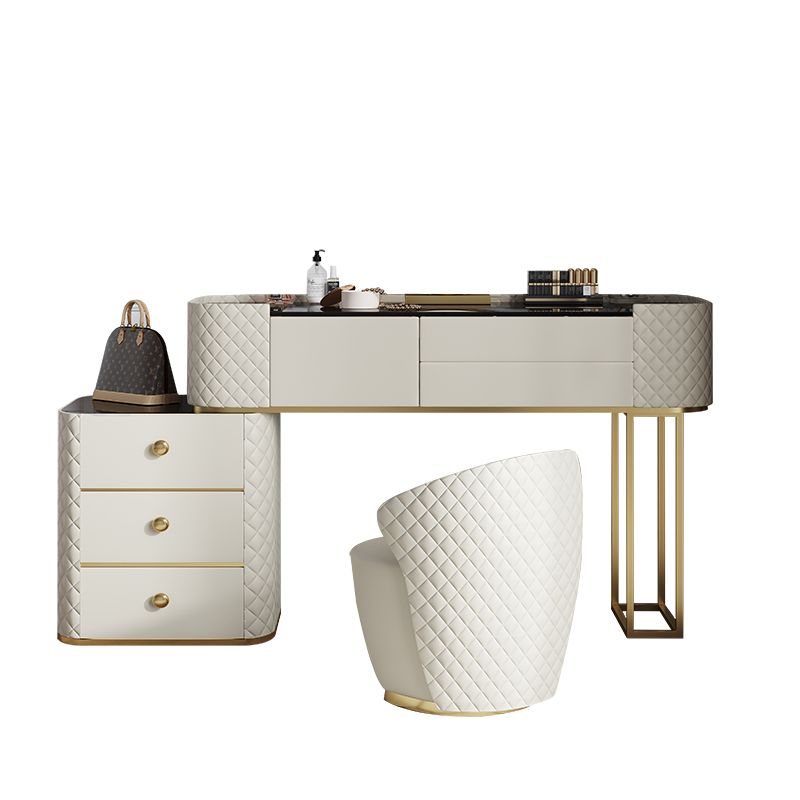 White Mirrored Make-up Vanity Glass Top Dressing Table Stool Set