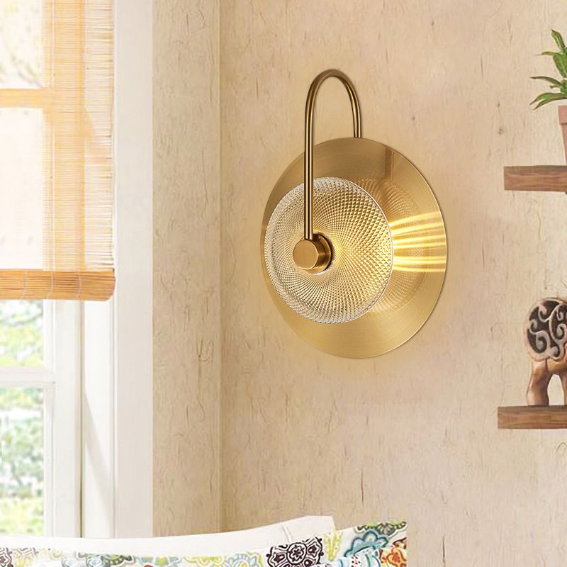 Bell Shape Wall Light Sconce Post Modern Green/Clear Prismatic Glass 1-Light Brass Wall Lamp