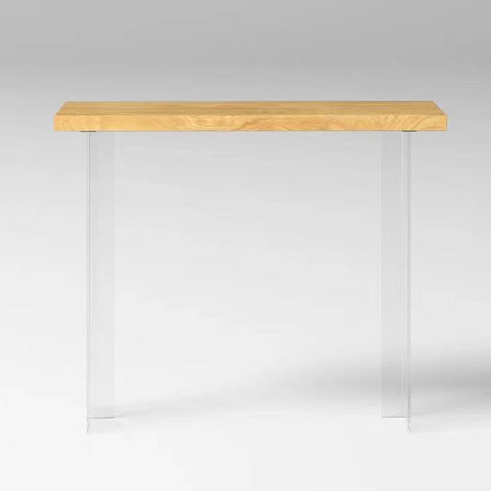 Rectangle Solid Wood Bar Height Table Contemporary Acrylic Double Pedestal Bar Table
