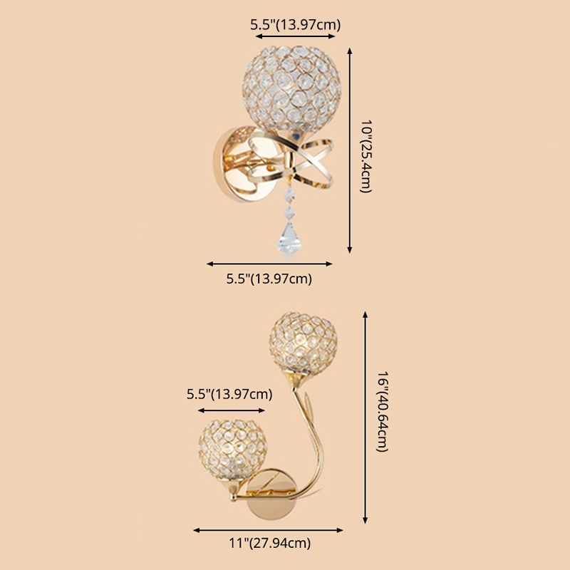 Ball Shade Crystal Wall Light Contemporary Wall Sconce Lighting for Living Room