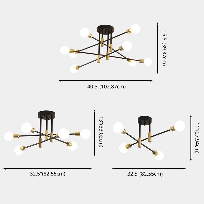Sputnik Metal Semi Flush Ceiling Lights Modern Living Room Semi Flush Mount Light Fixture