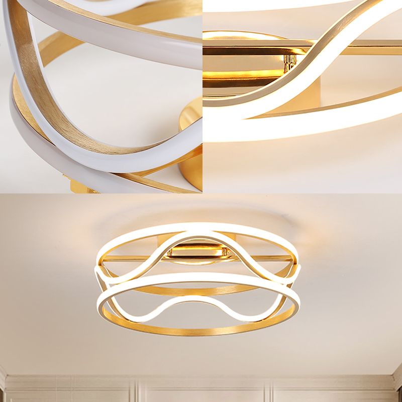 Luz de techo de montaje de montura de tambor Modernismo Metal Gold Led Techo Monteado para dormitorio en cálido/blanco, 18 "/23.5" W