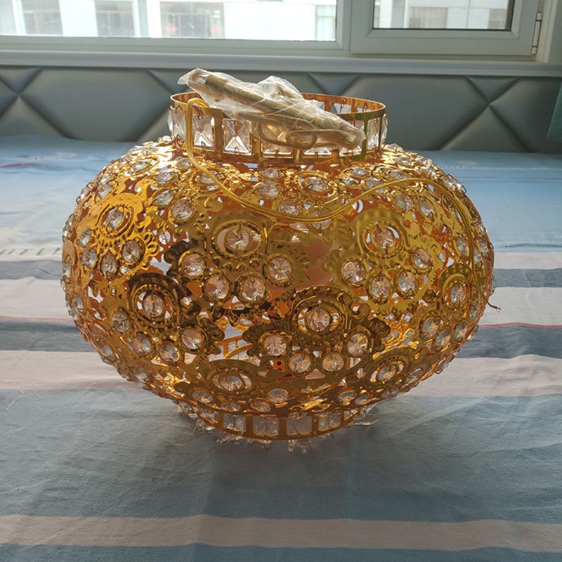 Gold Lantern Chandelier Retro Modern Crystal Hanging Light Fixture for Hallway