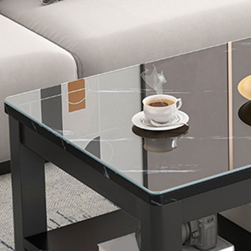 Contemporary Glass 4 Legs Coffee Table 1-Shelf Simple Cocktail Table