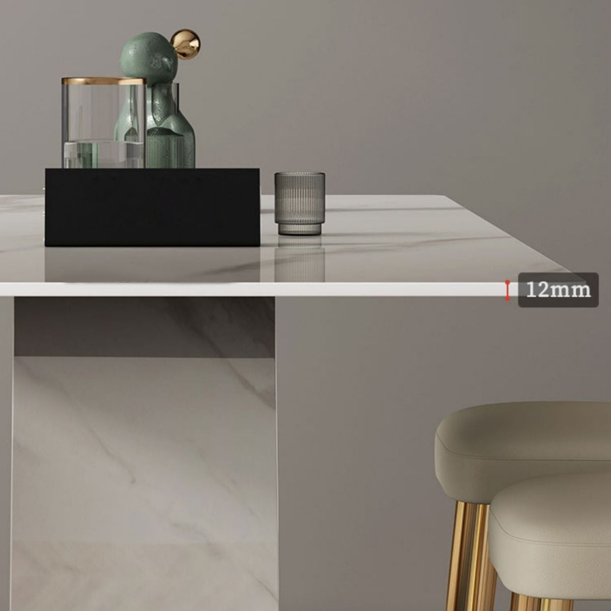 Modern Sintered Stone Table Set of 5 with Rectangle Table Dining Set with White PU Leather Chairs