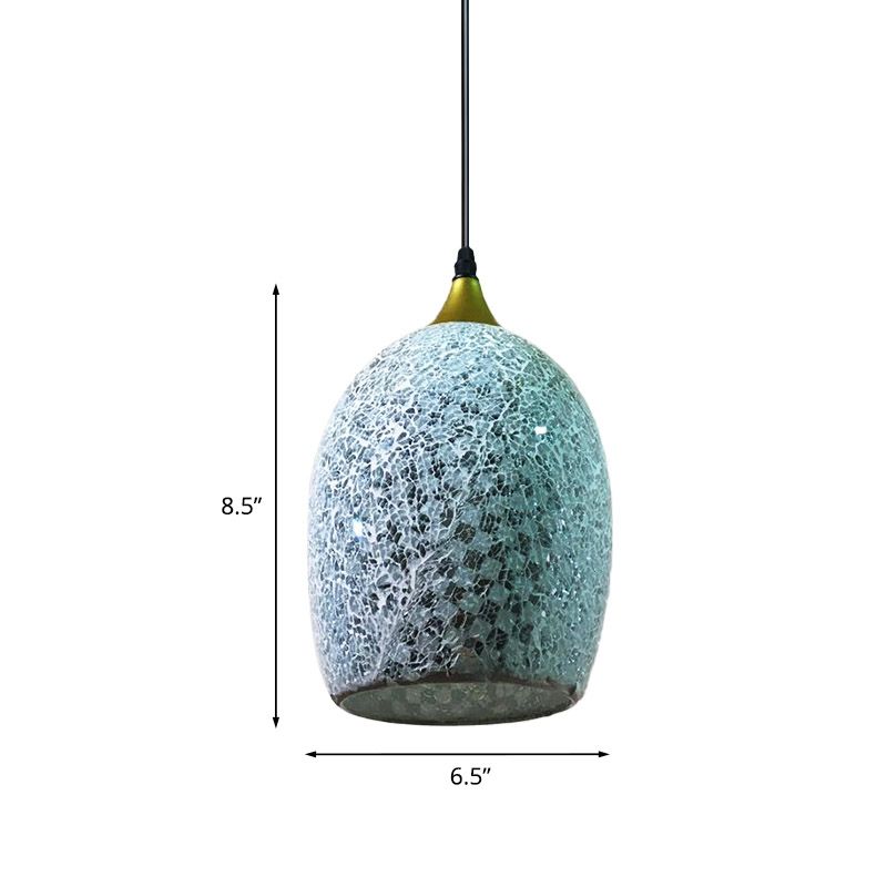 1 Bulb Dining Table Suspension Pendant Tiffany Black Hanging Light Kit with Ovoid Red/Pink/Black Crackle Glass Shade