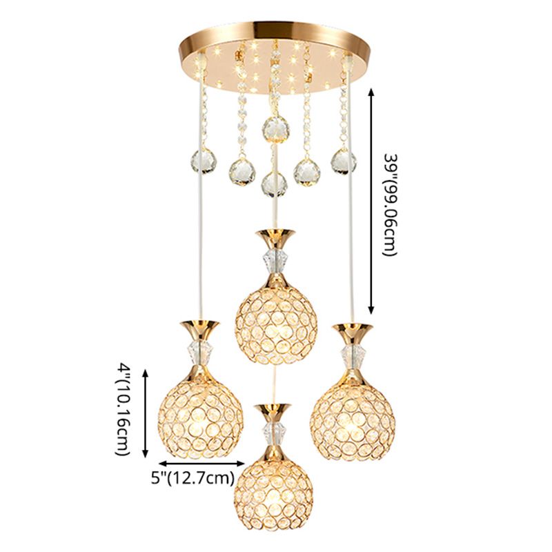 Crystal Ball Shade Multi-Light Pendant Modern 4-Bulb Ceiling Suspension Lamp for Dinner