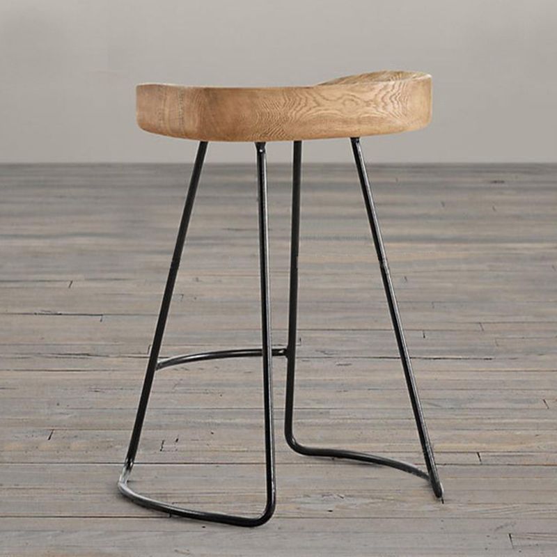 Contemporary Style Counter Stool Solid Wood Saddle Seat Bar Stool with Metal Base