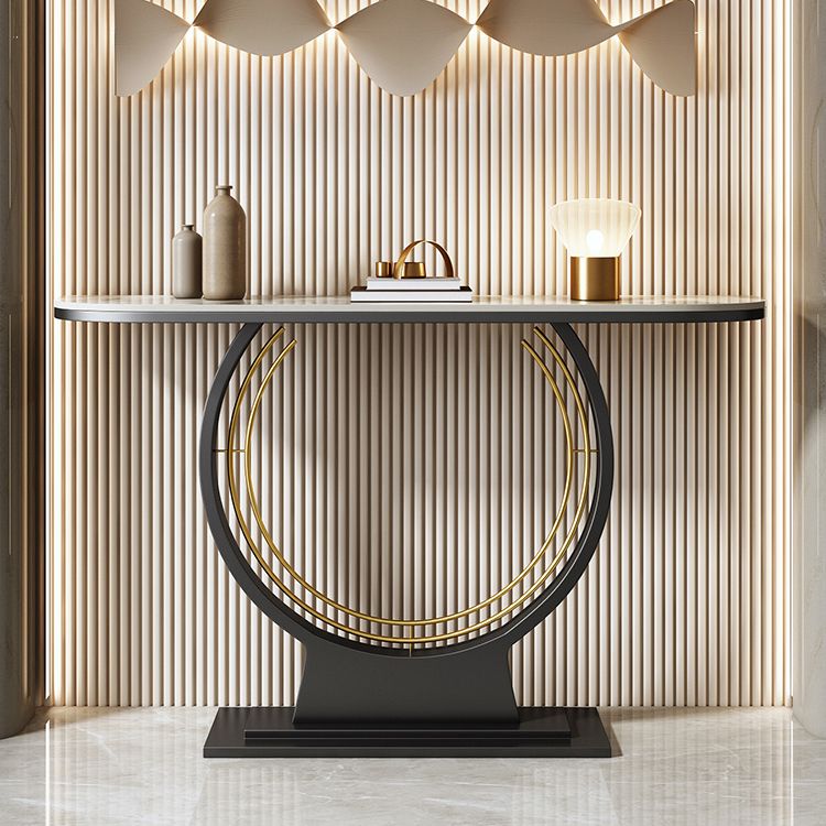 12 Inch Wide Accent Table Half Moon Stone Console Table for Hall