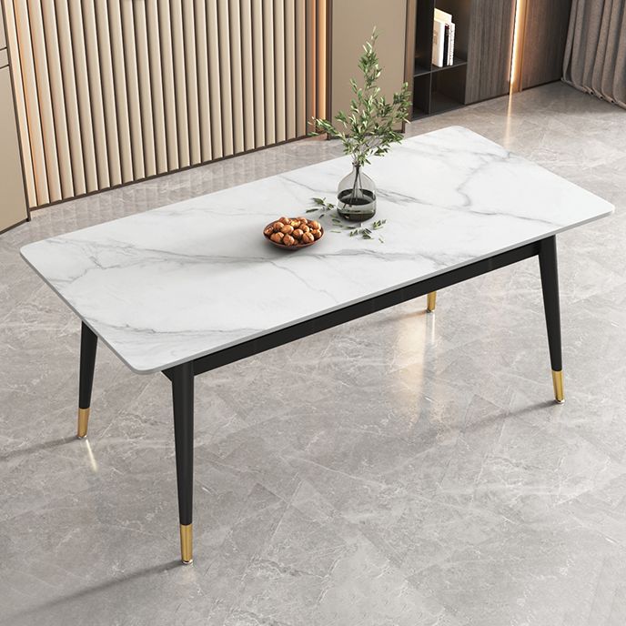 Sintered Stone White Dining Table Glam Style 4 Legs Table for Dining Room
