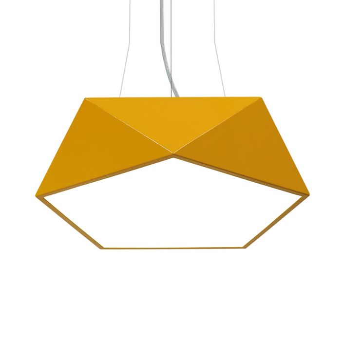 Pentagon Pendant Lighting Contemporary Metal 16.5"/20.5"/24.5" Wide Led White/Black/Yellow Ceiling Lamp Fixture with White Acrylic Diffuser