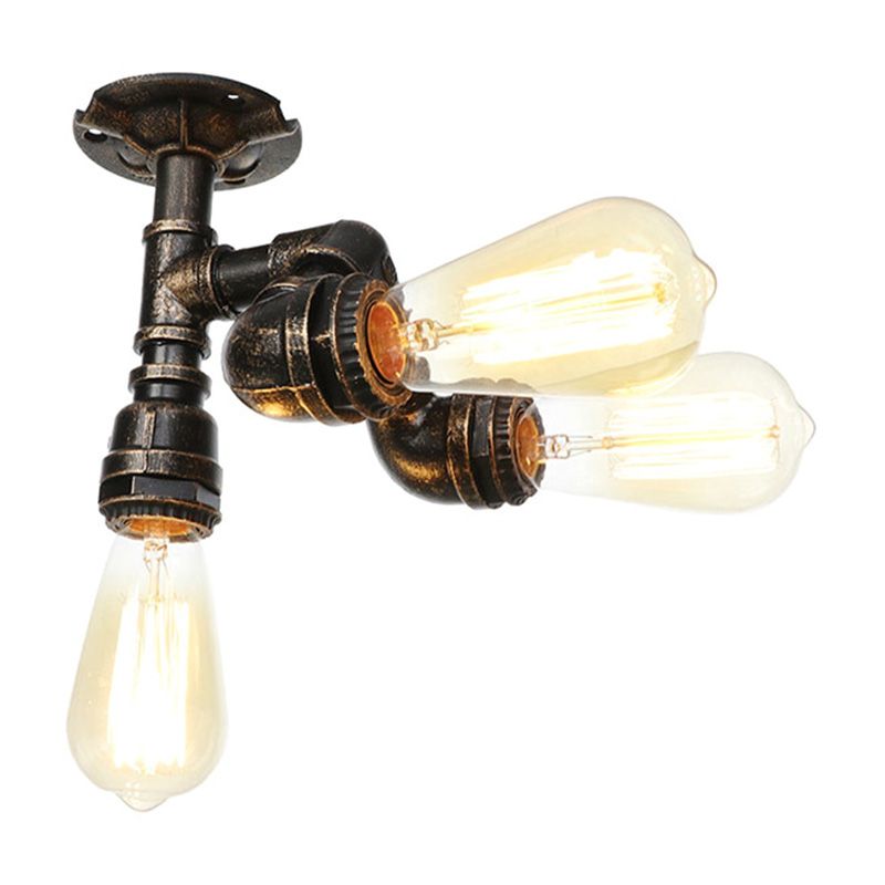 Water Pipe Metal Semi Flush Mount Vintage 3/4 Lights Indoor Ceiling Light Fixture in Antique Brass/Aged Silver/Antique Bronze
