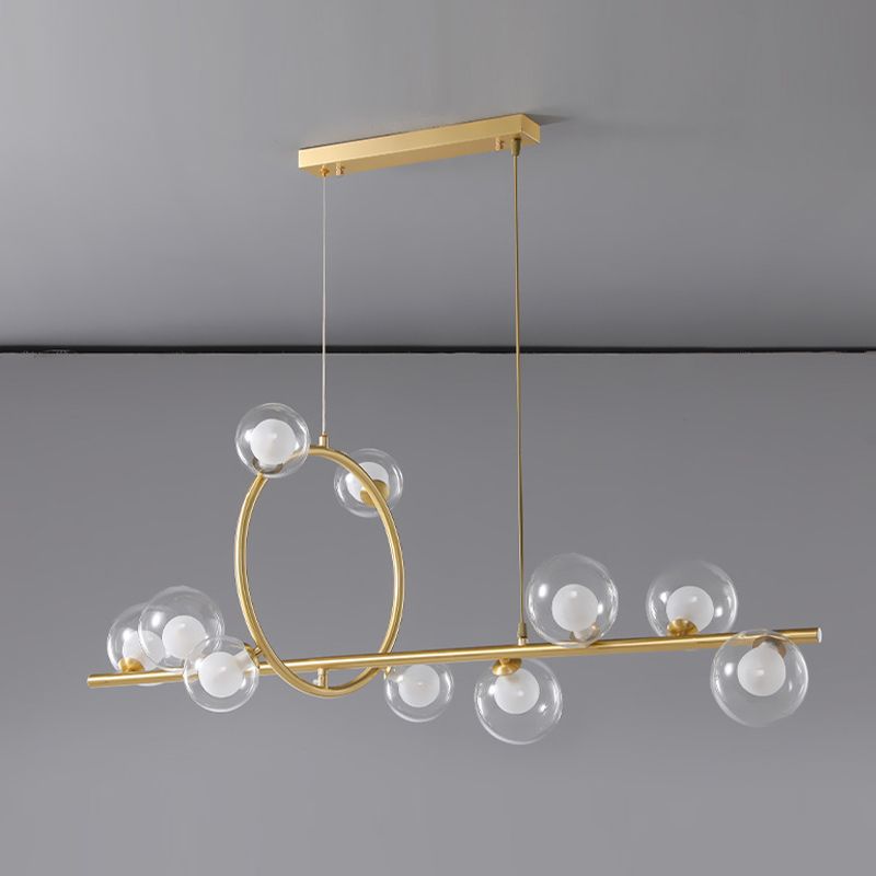 Post Modern Kitchen Island Fixture Solid Brass and Glass Pendant Ceiling Light in Gold