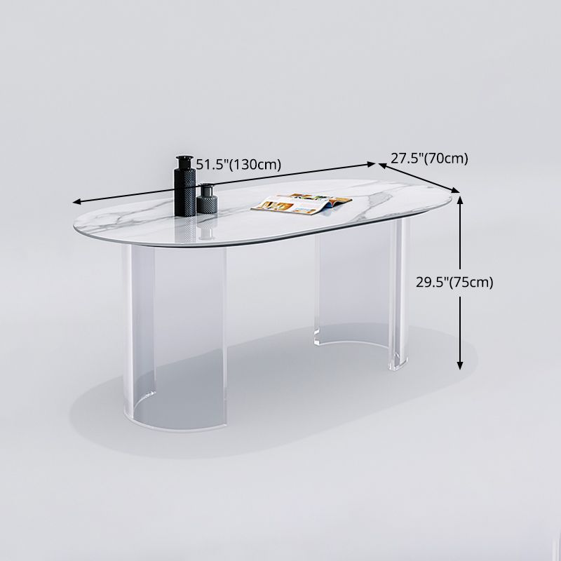 Sintered Stone Top Dining Table Modern White Table with Acrylic Double Pedestal