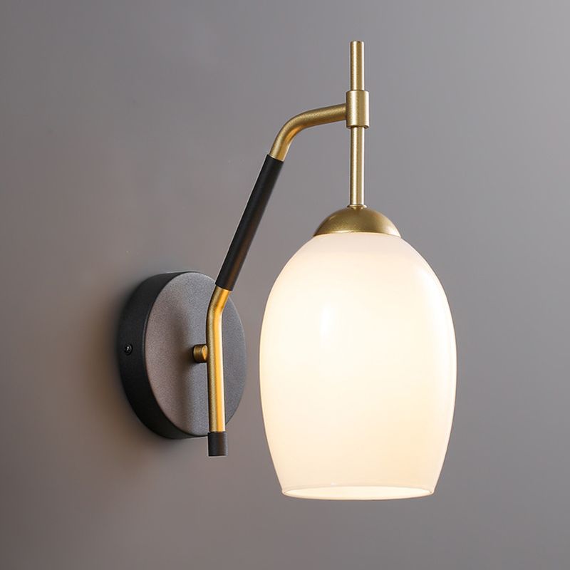 Black and Gold Dome Wall Lamp in Modern Creative Style Lacquered Iron Wall Light with Glass Shade