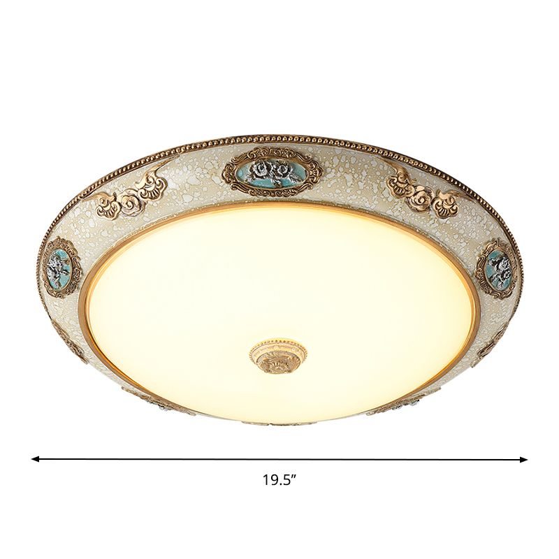 13"/16"/19.5" W Dome Opal Glass Flush Mount Retro Style LED Bedroom Light Fixture Ceiling in Gold, Warm/White Light