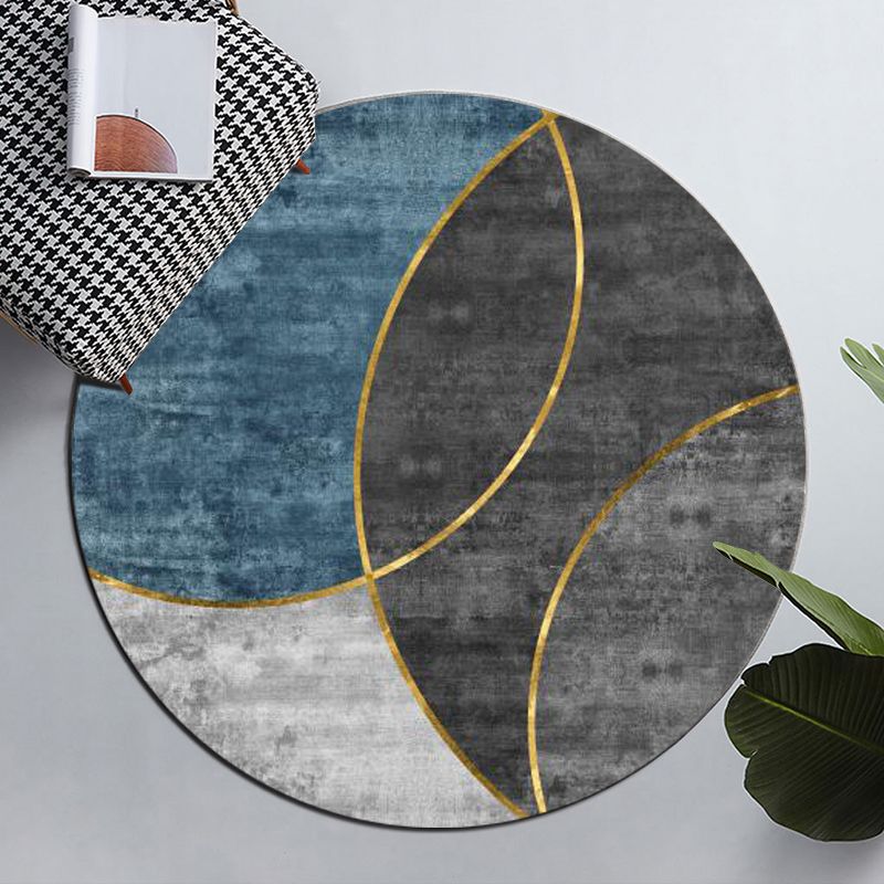 Round Graphic Printed Rug Polyester Funky Indoor Rug Stain Resistant Carpet for Home Decoration