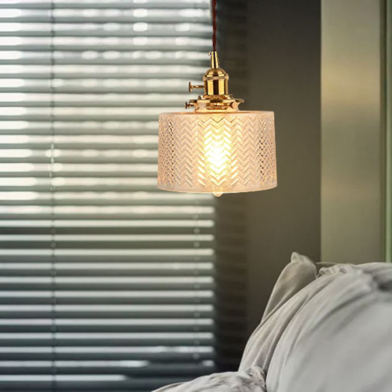 Cylinder Pendant Light Fixture Industrial Rippled Glass Hanging Pendant Lights for Bar