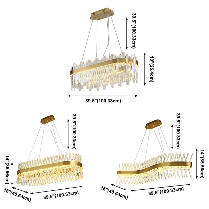 Modern Linear LED Island Light Crystal Elegant Island Lighting Fixtures for Living Room