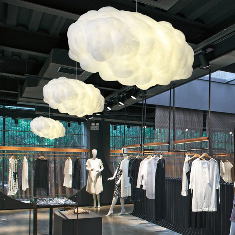 Cloud Restaurant Chandelier Lighting Plastic 5 Bulbs Artistic Pendant Light in White