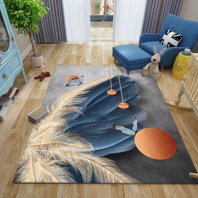 Feather Polyester Rug Area Carpet Anti-Slip Washable Rug for Living Room