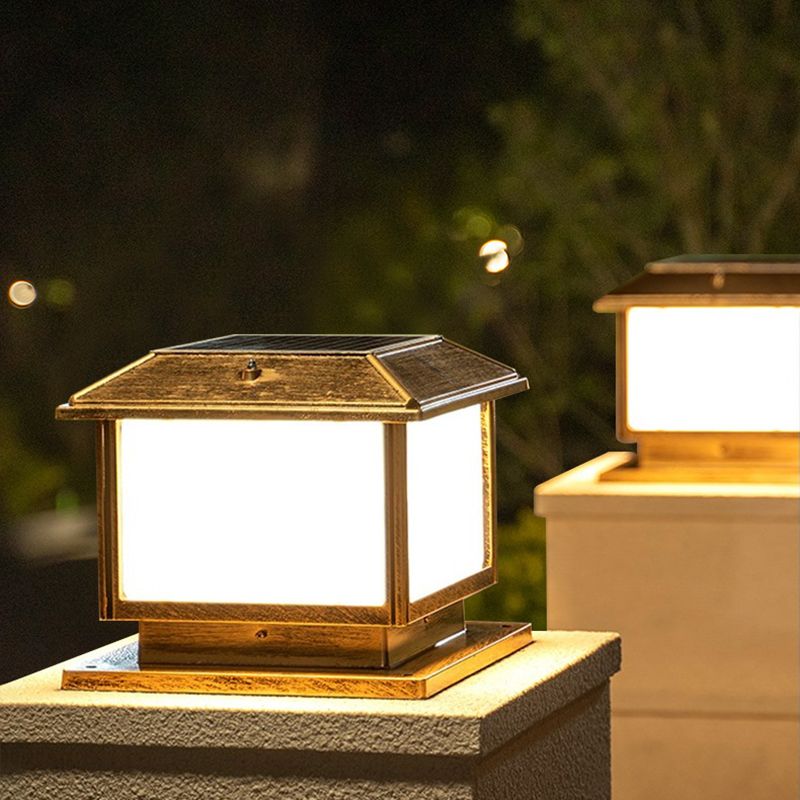 Metal Rectangle Shape Solar Pillar Lamp Modern 1-Light Outdoor Waterproof Light
