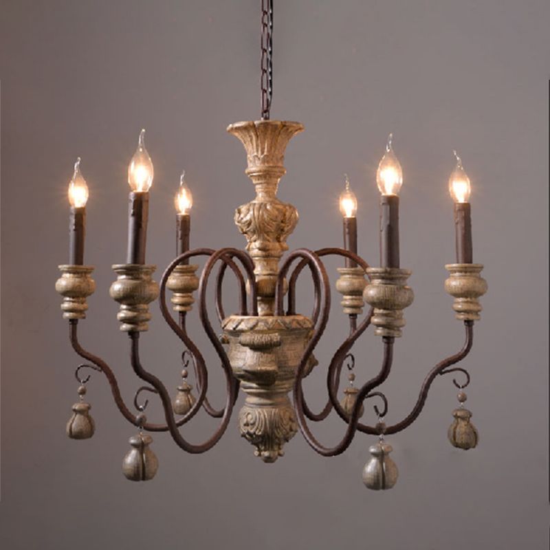 Candlestick Hanging Chandelier French Country Multi Lights Living Room Pendant in Grey