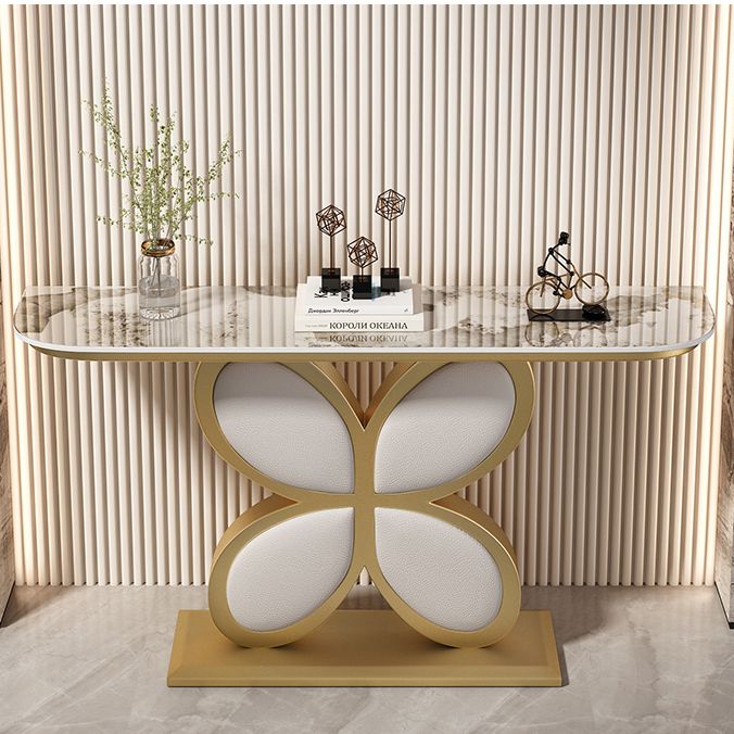 Half Moon Accent Table Antique Finish Console Sofa Table in Stone