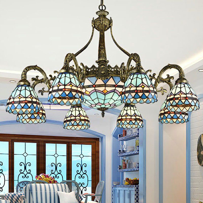 Chandelier finale en bronze Classic Classic Filor à vitraux artisanaux Light Plafond pour salle à manger