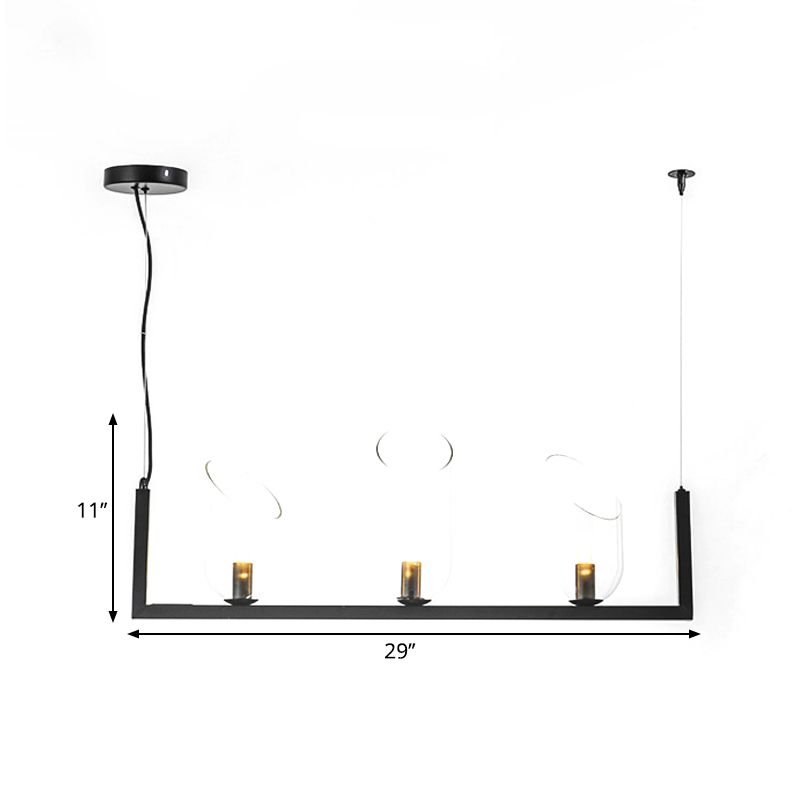 Metallic Linear Chandelier Lamp Post Modern LED Pendant Light in Black with Oblique Clear Shade, Warm/White Light