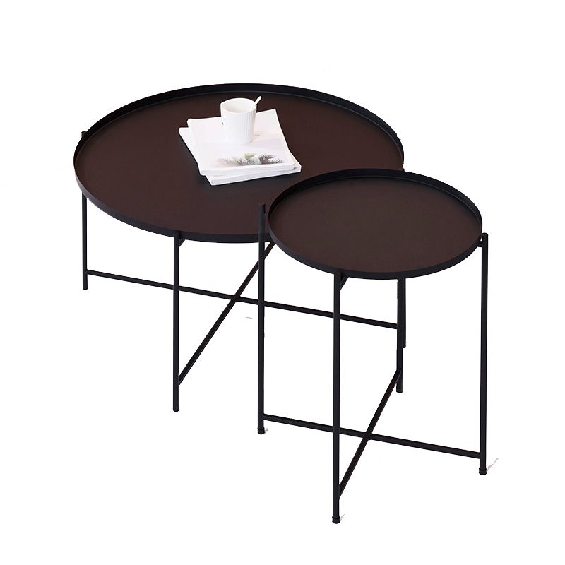 Cross Legs Tray Top Coffee Table Round Metallic Cocktail Table