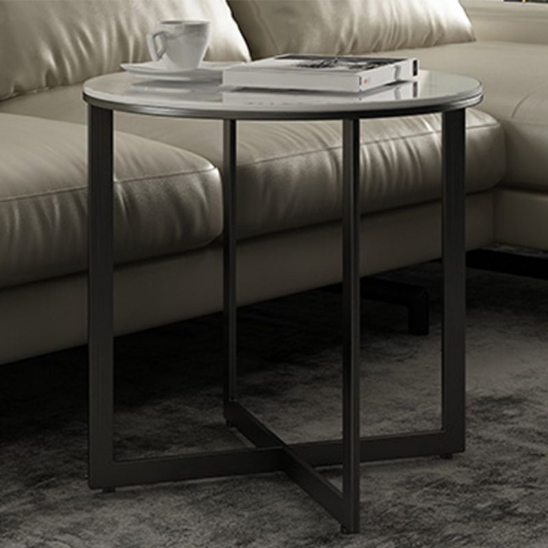 Glam White Frame Coffee Table Round Slate Top Cocktail Table