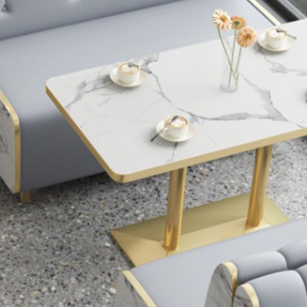 Industrial White Table for Restaurant Dining Table with Metal Base in Gold