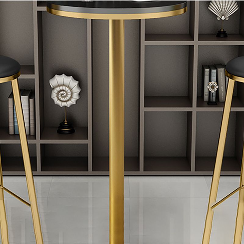 Glam Solid Wood Bistro Table Fixed Pedestal Bar Dining Table with Metal Base