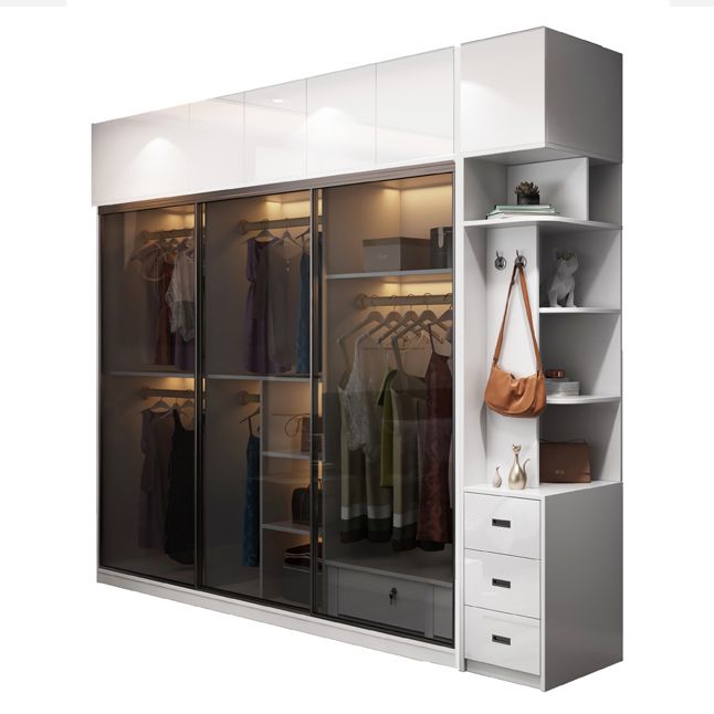 Wood and Glass Wardrobe Armoire Contemporary Sliding Wardrobe Closet