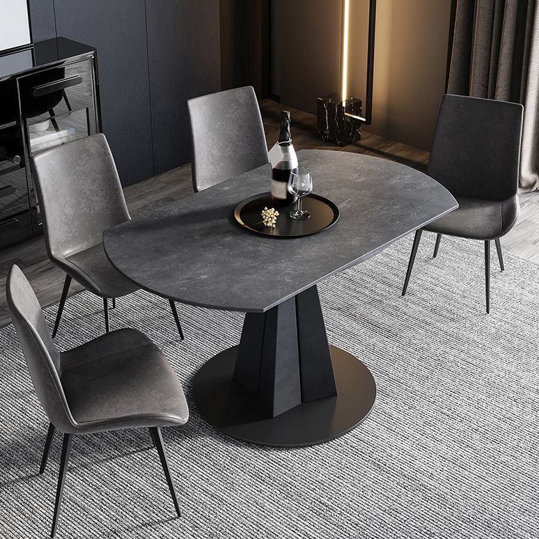 Round Sintered Stone Dining Table Pedestal Furniture with Leaf Extension