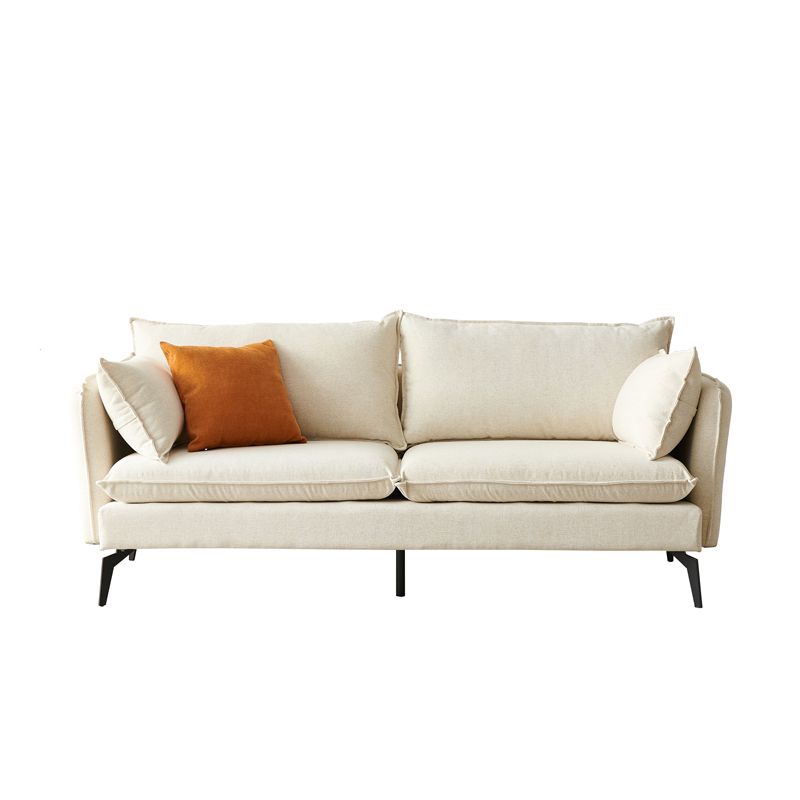 Modern Linen Tuxedo Arm Sofa with Bolster Pillows for Living Room, Apartment