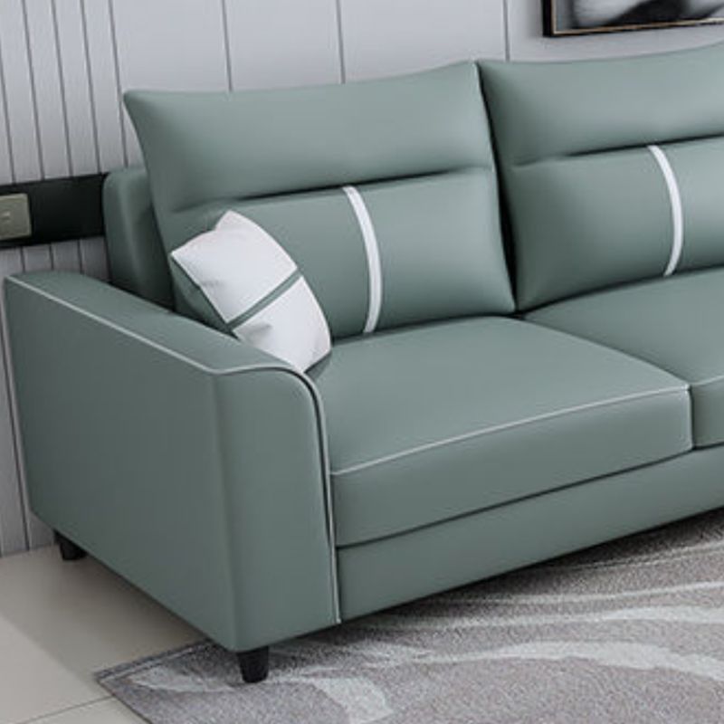 Modern Faux Leather Sectional with Chaise and Pillow Back for Living Room