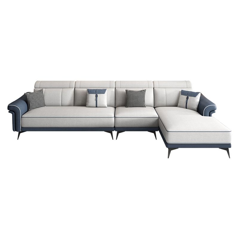 Faux Leather 4-Seater Sectional with Flared Arms and Storage for Living Room