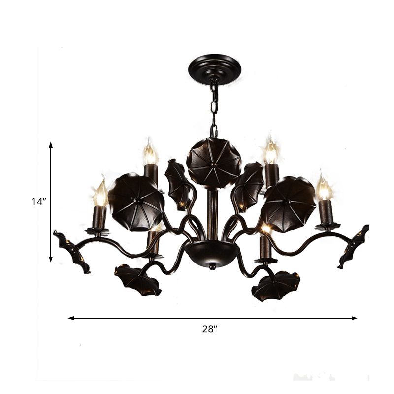 Metal Candle Hanging Chandelier Country 6 Lights Living Room Pendant Light in Rust