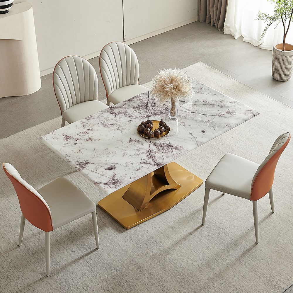 Glam Style Rectangle Table Sintered Stone Dining Table with Metal Legs