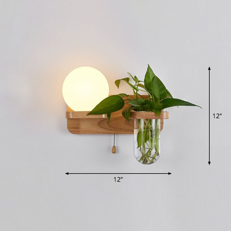 Cream Glass Geometric Wall Sconce Art Deco 1 Head Wall Mounted Light with Plant Container and Wooden Shelf
