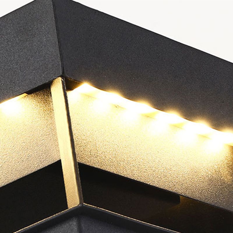 Contemporary Metal Pillar Lamp Square Shape Outdoor Waterproof Light in Black