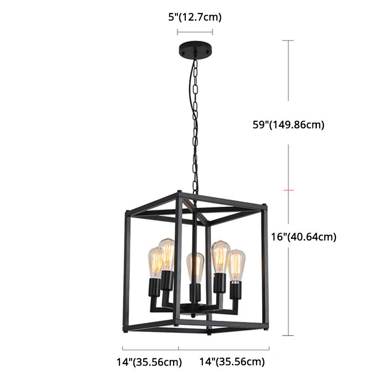 Lámpara colgante de jaula negra Arenista colgante de metal retro industrial en forma cuadrada