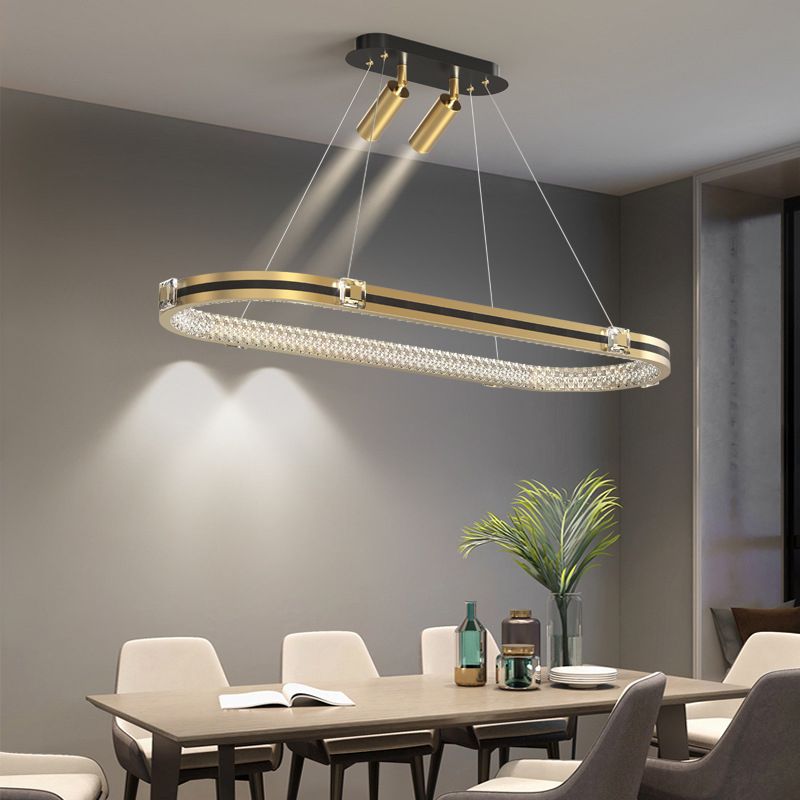 Postmodern Elliptic Hanging Lamp Aluminum Dining Room LED Island Lighting in Gold