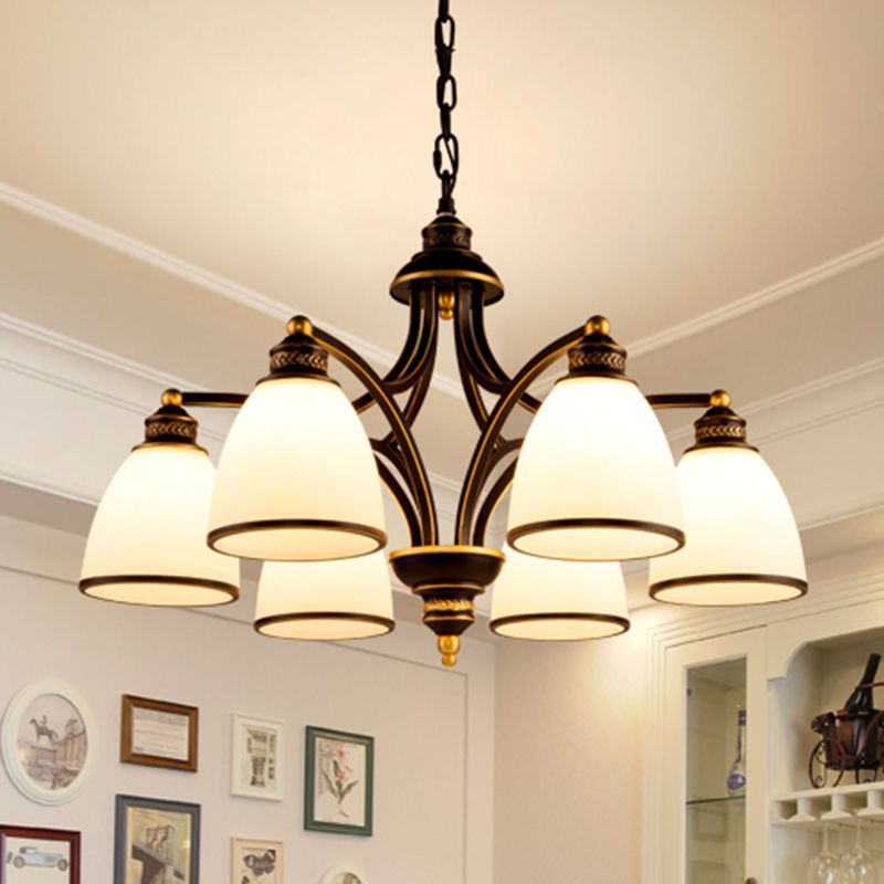 Classic Bell Chandelier Lighting Opal Glass Pendant Light Fixture for Living Room