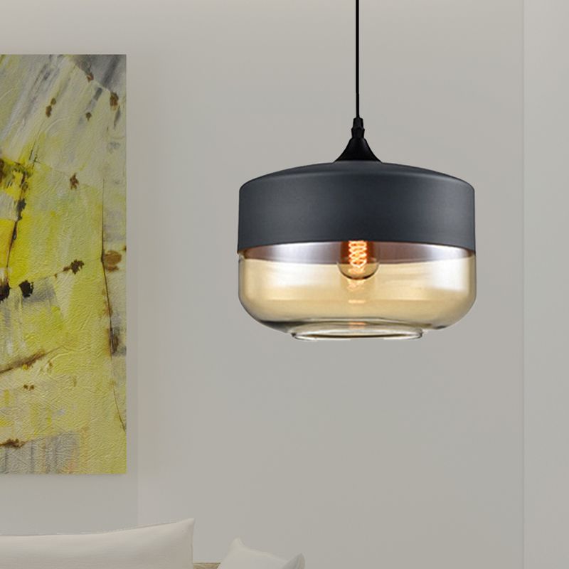 5 "/ 7" / 8 "de large tambour / cylindre / pot transparent en verre transparent pendant moderne 1 clair de suspension blanche / noir clair